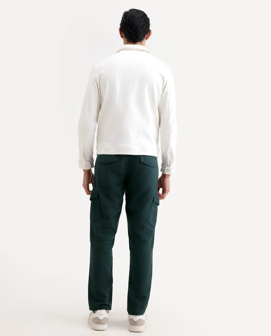 Rare Rabbit Men's Presso-Ss26 Dark Green Cotton Fabric Regular Fit Plain Cargo Trouser