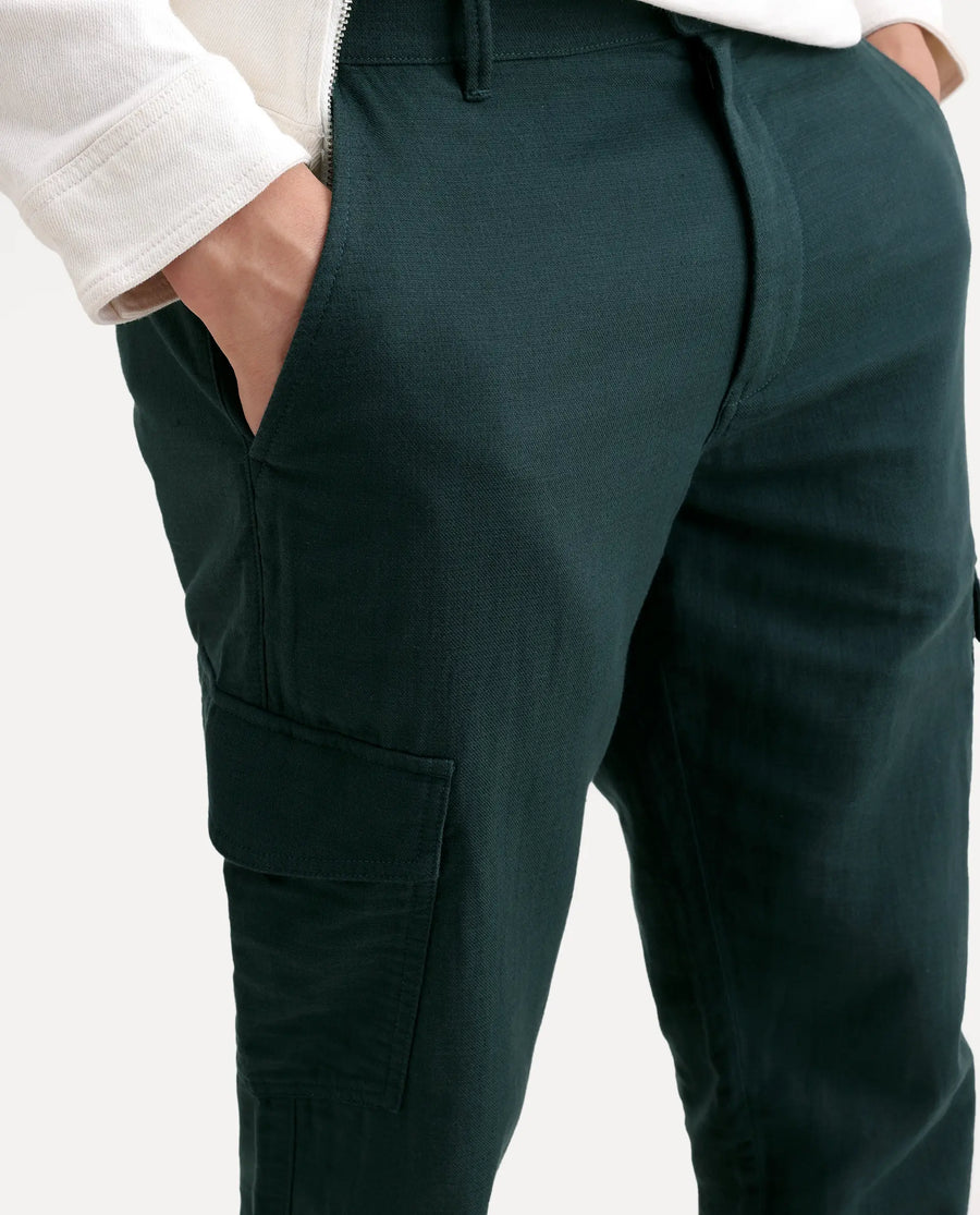 Rare Rabbit Men's Presso-Ss26 Dark Green Cotton Fabric Regular Fit Plain Cargo Trouser