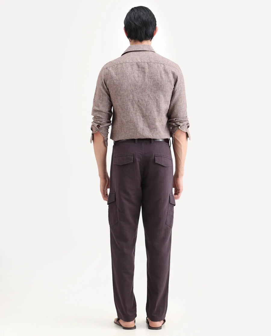 Rare Rabbit Men's Presso-Ss26 Dusky Purple Cotton Fabric Regular Fit Plain Cargo Trouser
