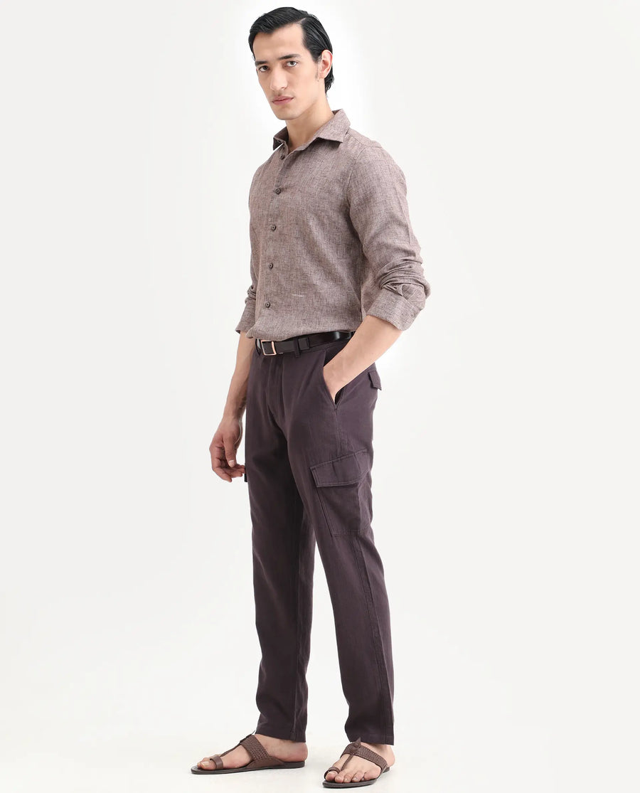Rare Rabbit Men's Presso-Ss26 Dusky Purple Cotton Fabric Regular Fit Plain Cargo Trouser