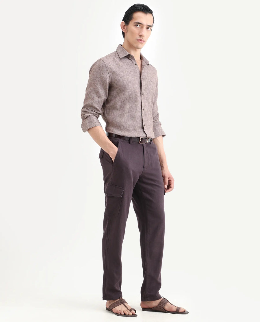 Rare Rabbit Men's Presso-Ss26 Dusky Purple Cotton Fabric Regular Fit Plain Cargo Trouser
