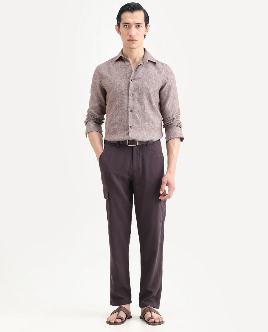 Rare Rabbit Men's Presso-Ss26 Dusky Purple Cotton Fabric Regular Fit Plain Cargo Trouser