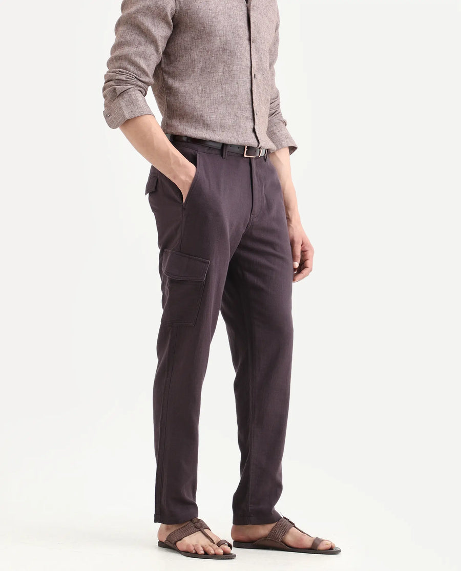 Rare Rabbit Men's Presso-Ss26 Dusky Purple Cotton Fabric Regular Fit Plain Cargo Trouser