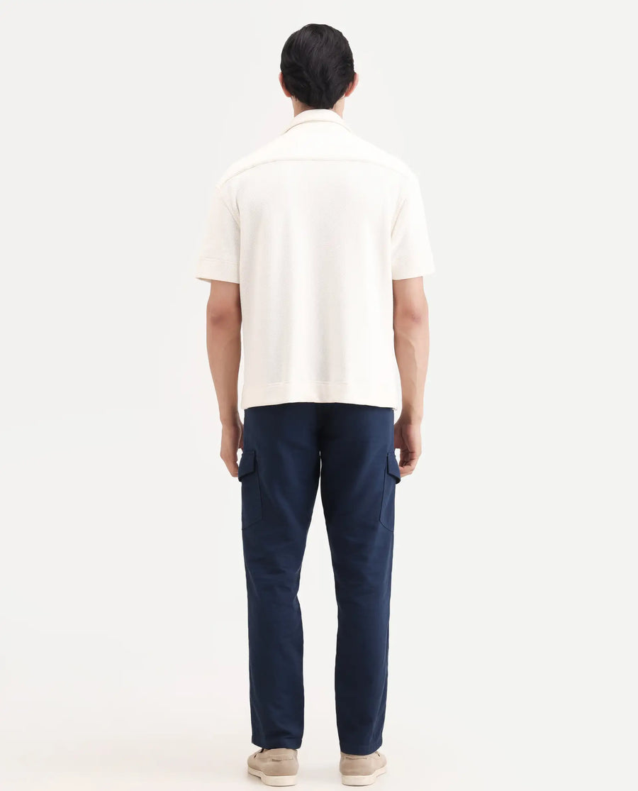 Rare Rabbit Men's Presso-Ss26 Dark Teal Cotton Fabric Regular Fit Plain Cargo Trouser