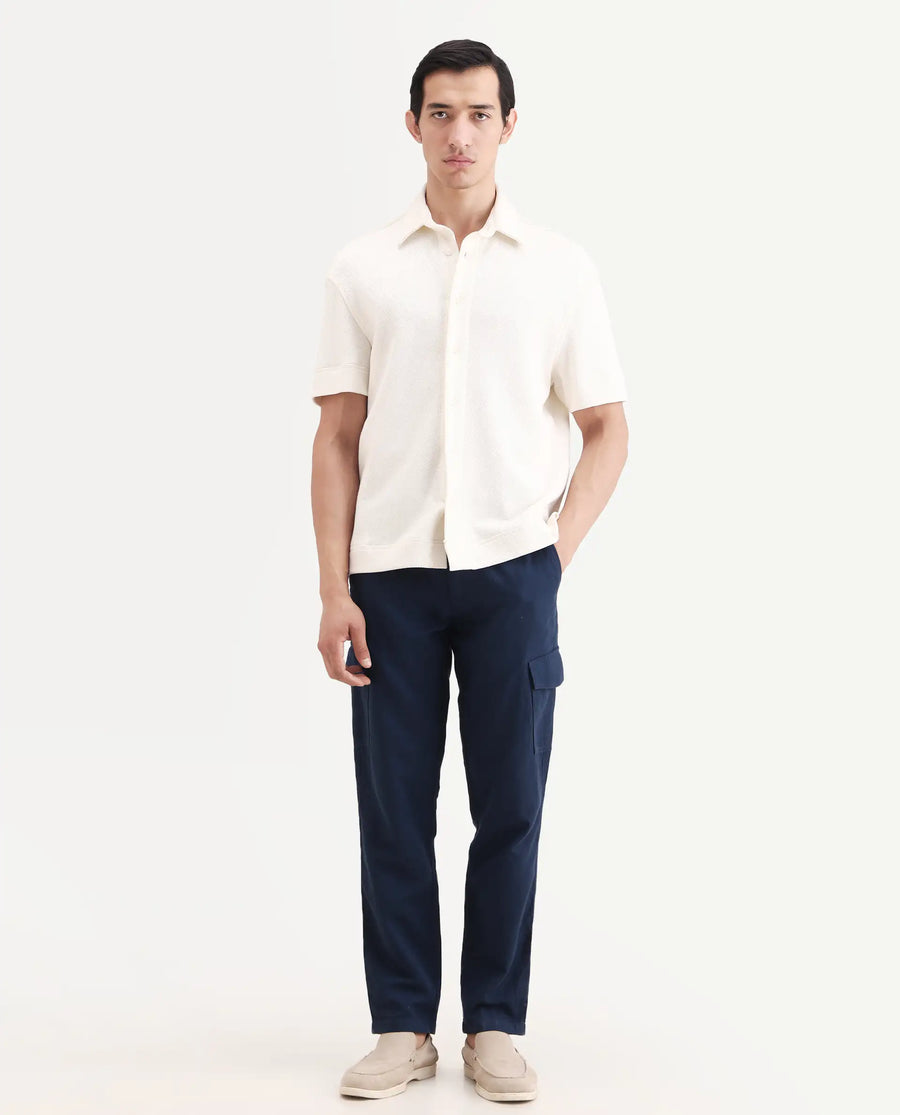 Rare Rabbit Men's Presso-Ss26 Dark Teal Cotton Fabric Regular Fit Plain Cargo Trouser