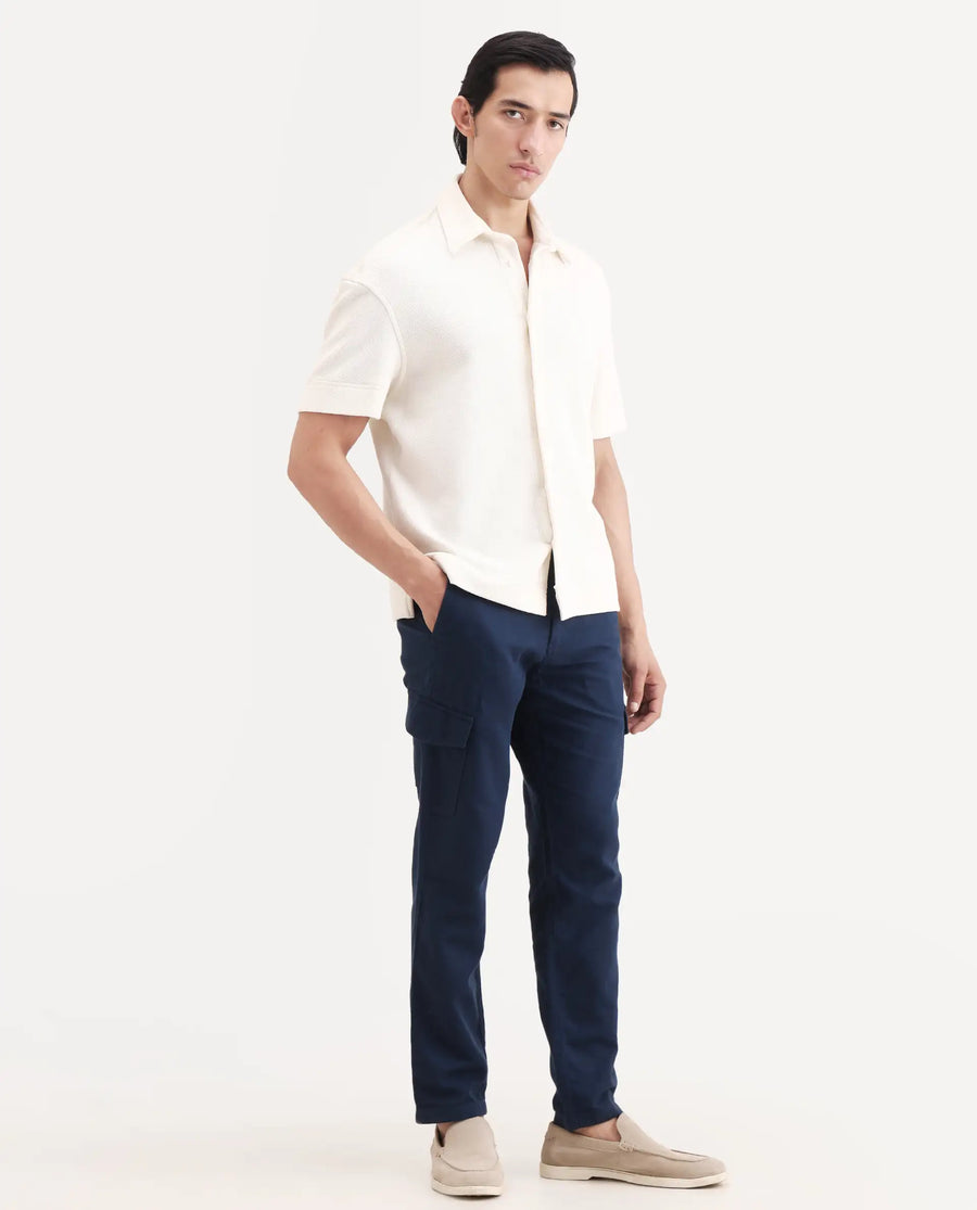 Rare Rabbit Men's Presso-Ss26 Dark Teal Cotton Fabric Regular Fit Plain Cargo Trouser