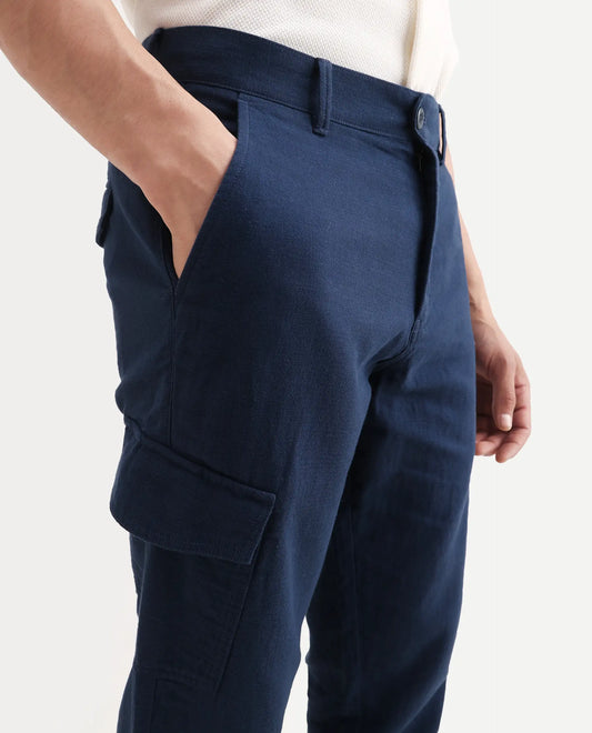 Rare Rabbit Men's Presso-Ss26 Dark Teal Cotton Fabric Regular Fit Plain Cargo Trouser