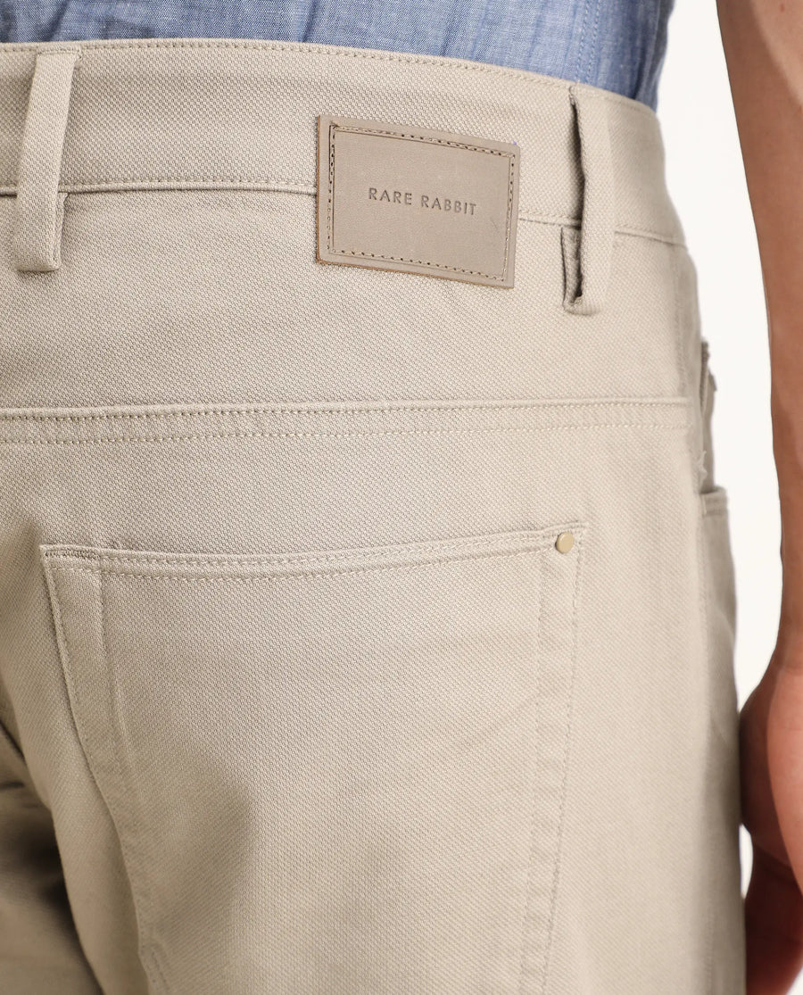 Rare Rabbit Men's Spoke-Ss26 Beige Cotton Blend Fabric Regular Fit Plain Trouser