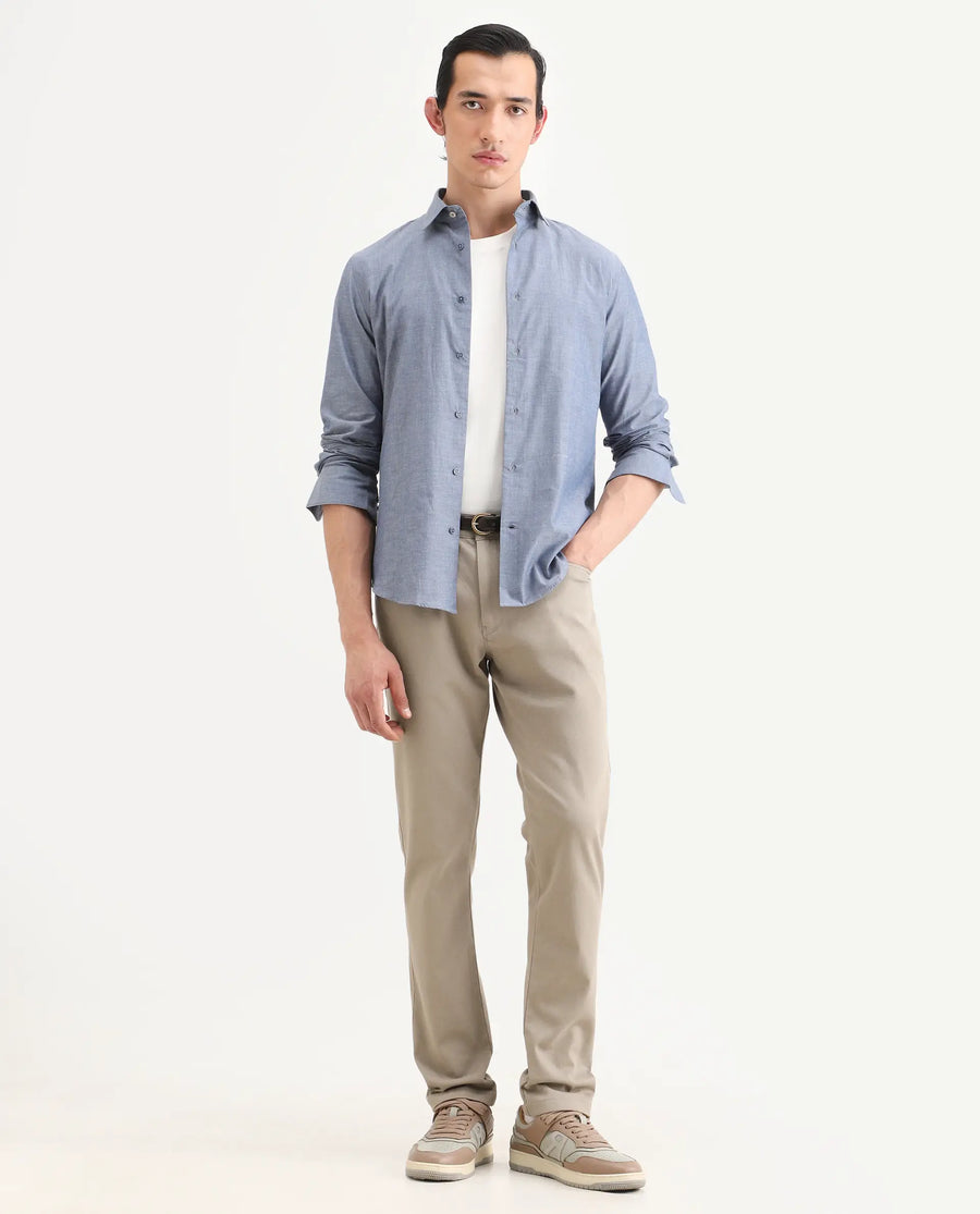 Rare Rabbit Men's Spoke-Ss26 Beige Cotton Blend Fabric Regular Fit Plain Trouser