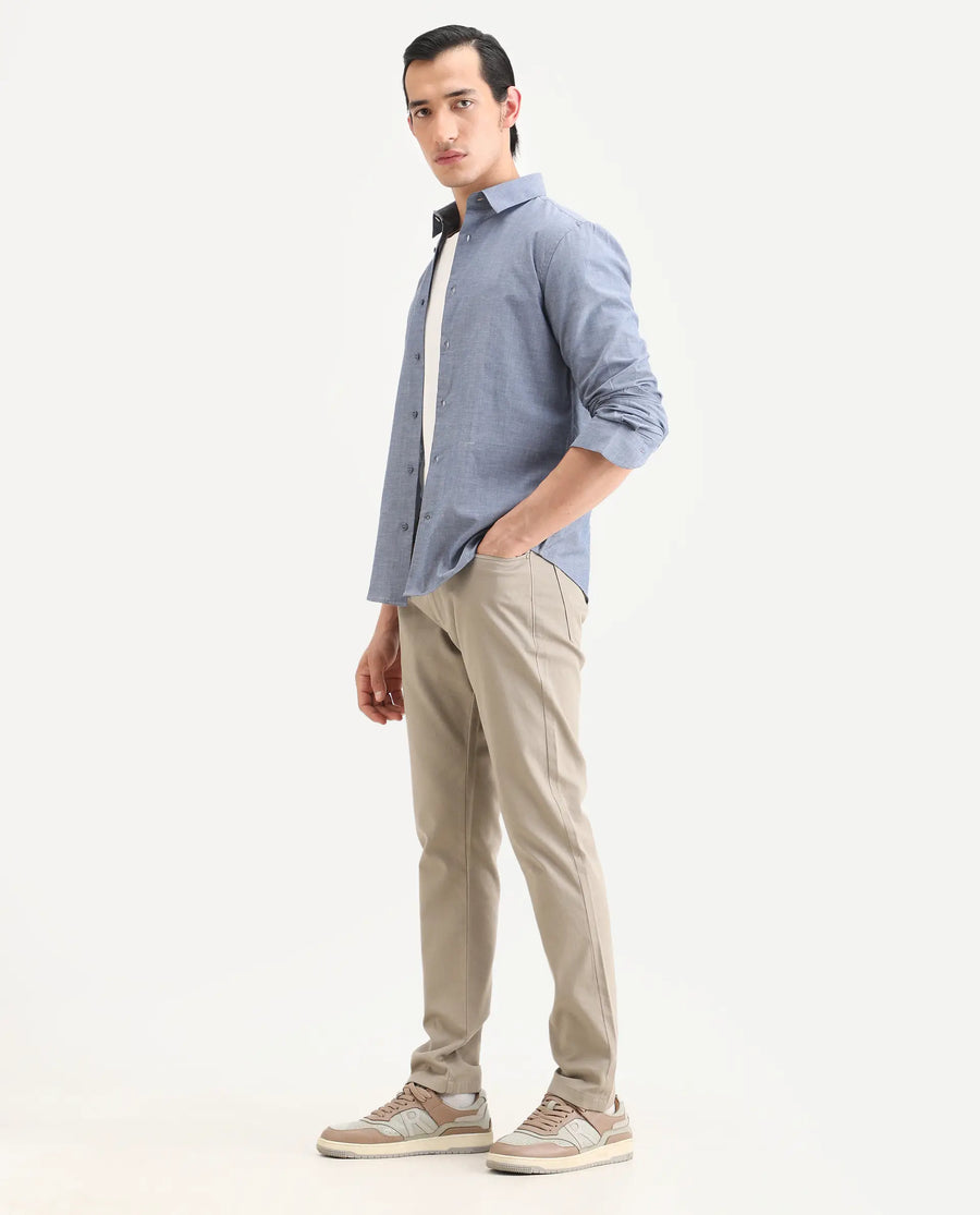 Rare Rabbit Men's Spoke-Ss26 Beige Cotton Blend Fabric Regular Fit Plain Trouser