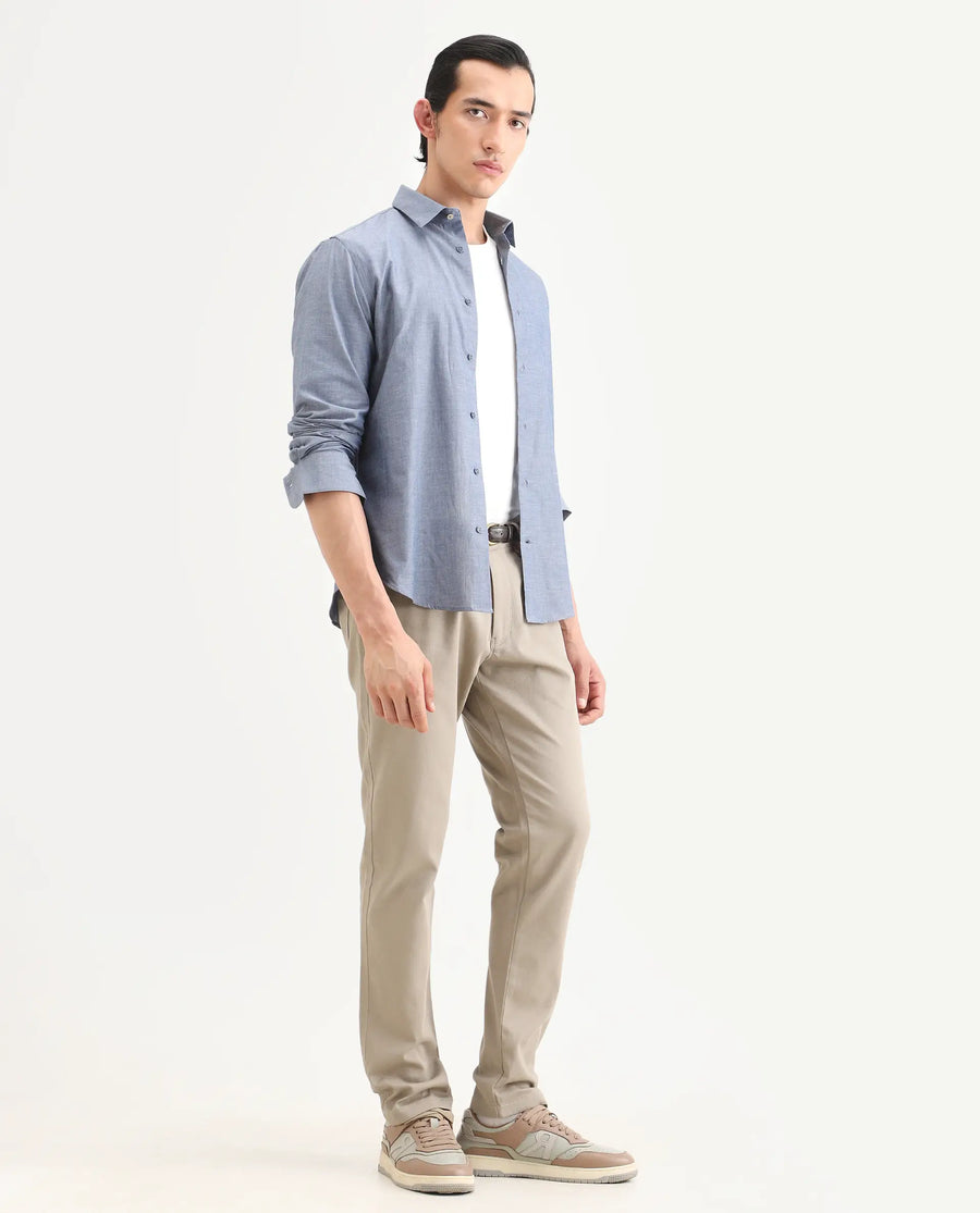Rare Rabbit Men's Spoke-Ss26 Beige Cotton Blend Fabric Regular Fit Plain Trouser