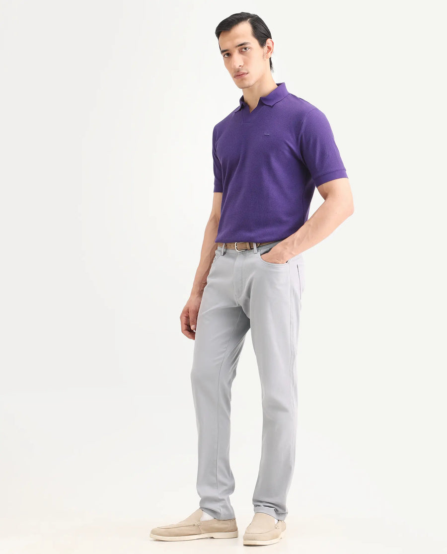 Rare Rabbit Men's Spoke-Ss26 Purple Cotton Blend Fabric Regular Fit Plain Trouser