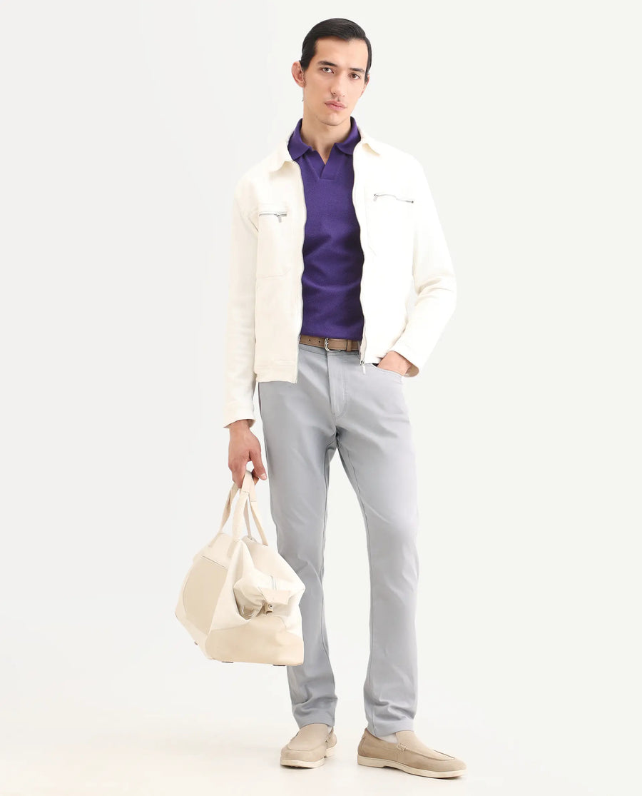 Rare Rabbit Men's Spoke-Ss26 Purple Cotton Blend Fabric Regular Fit Plain Trouser