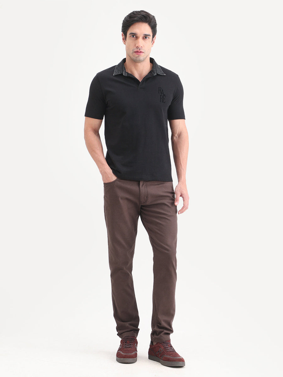 Rare Rabbit Men's Spoke-Ss26 Brown Cotton Blend Fabric Regular Fit Plain Trouser