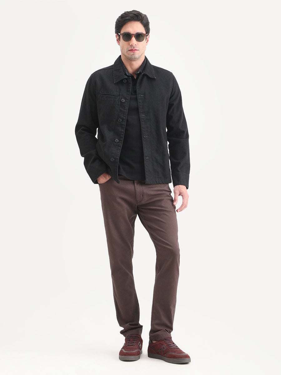 Rare Rabbit Men's Spoke-Ss26 Brown Cotton Blend Fabric Regular Fit Plain Trouser