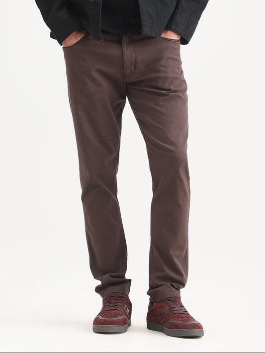 Rare Rabbit Men's Spoke-Ss26 Brown Cotton Blend Fabric Regular Fit Plain Trouser