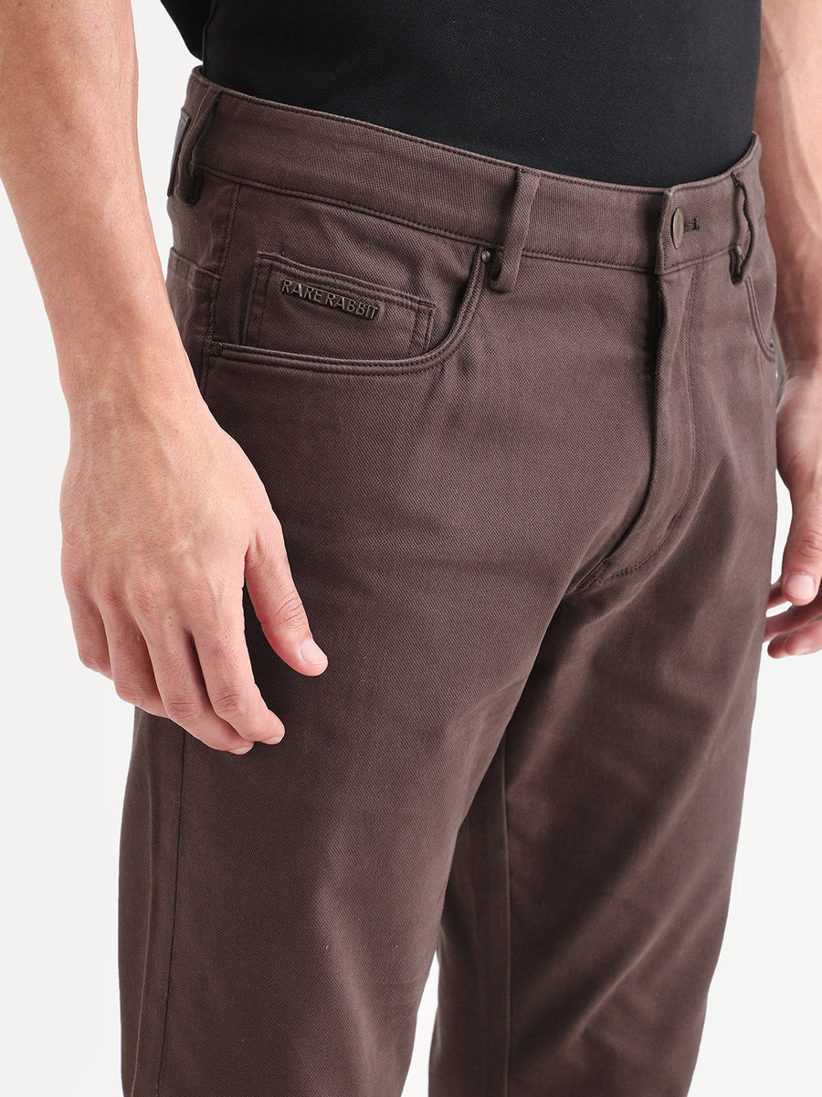 Rare Rabbit Men's Spoke-Ss26 Brown Cotton Blend Fabric Regular Fit Plain Trouser