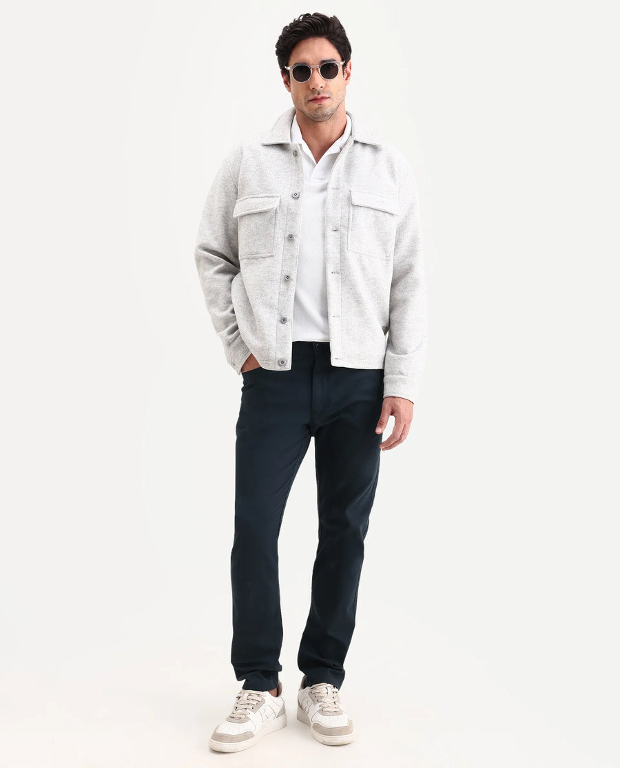 Rare Rabbit Men's Spoke-Ss26 Navy Cotton Blend Fabric Regular Fit Plain Trouser