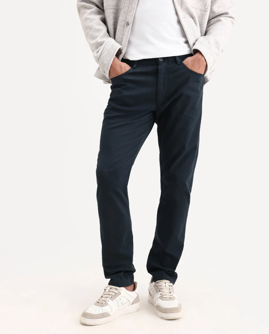 Rare Rabbit Men's Spoke-Ss26 Navy Cotton Blend Fabric Regular Fit Plain Trouser