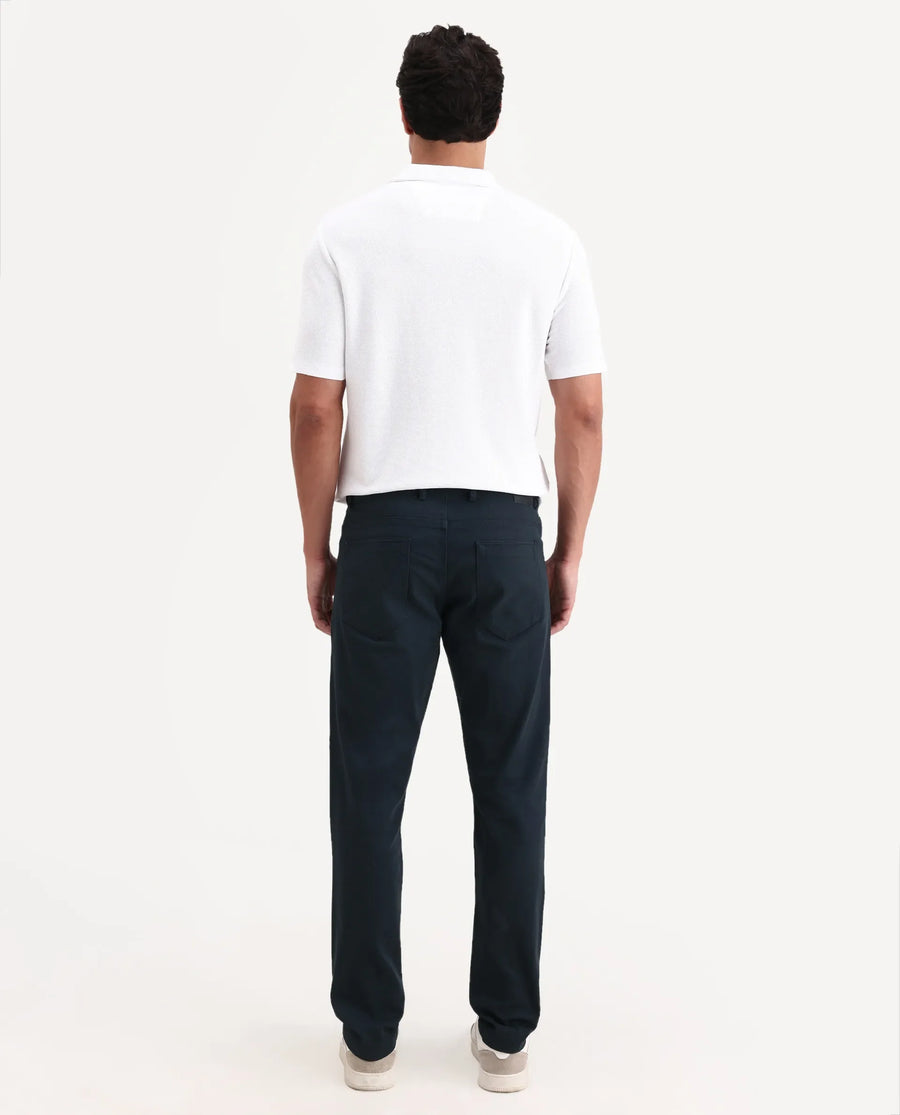 Rare Rabbit Men's Spoke-Ss26 Navy Cotton Blend Fabric Regular Fit Plain Trouser