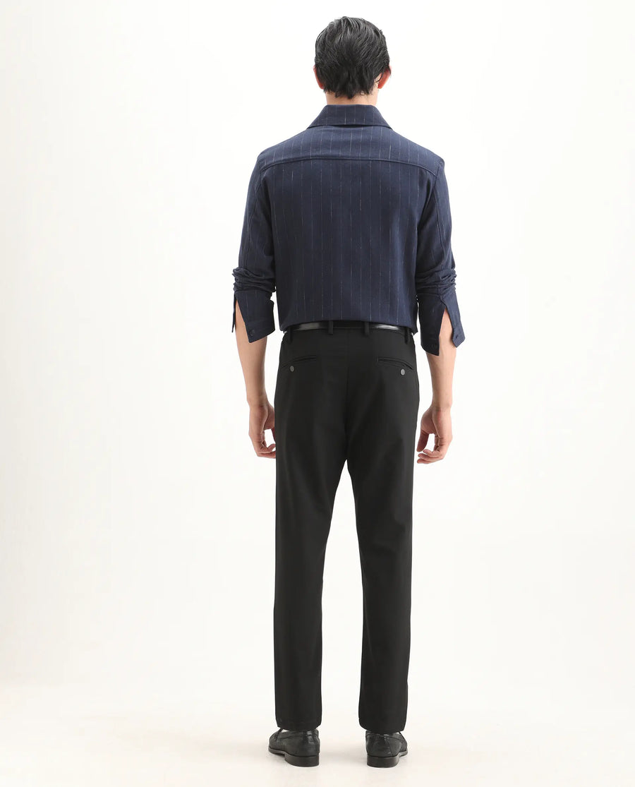 Rare Rabbit Men's Travel-Ss26 Black Polyester Fabric Button And Zip Closure Closure Plain Trouser