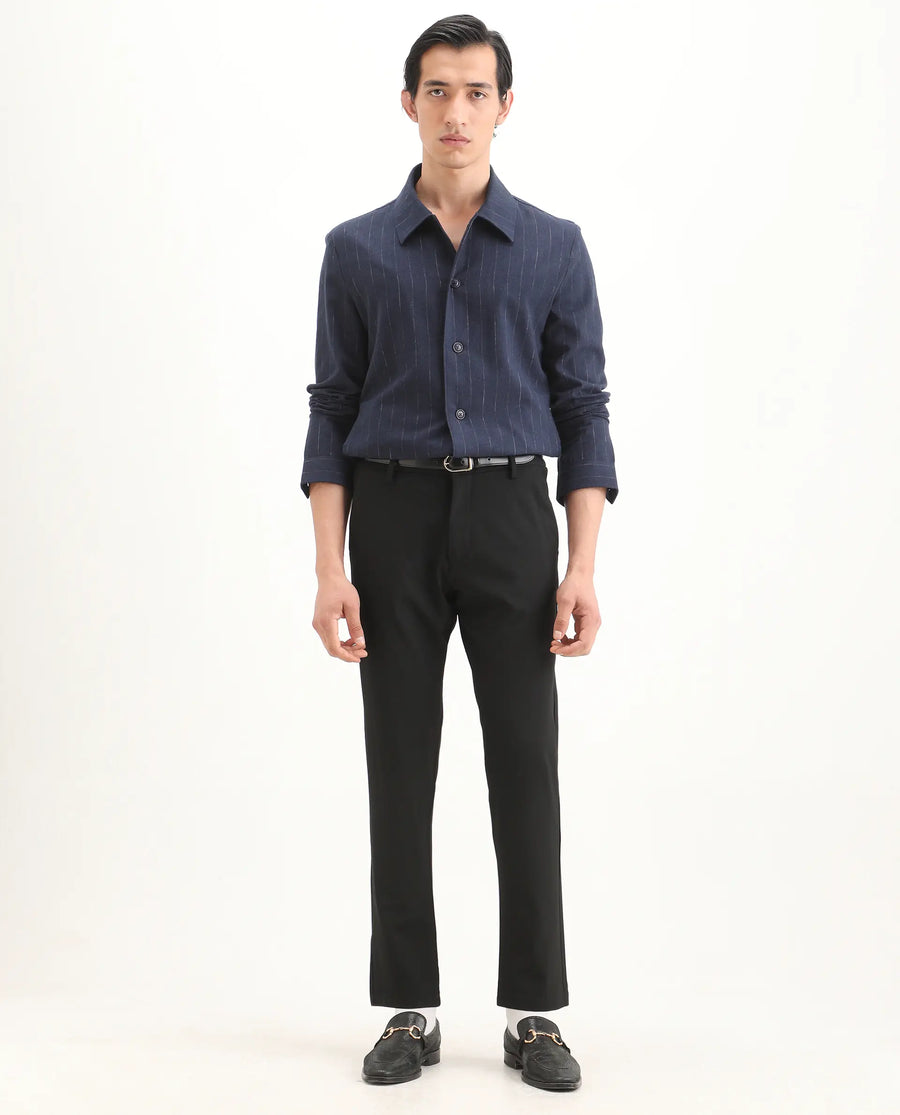 Rare Rabbit Men's Travel-Ss26 Black Polyester Fabric Button And Zip Closure Closure Plain Trouser