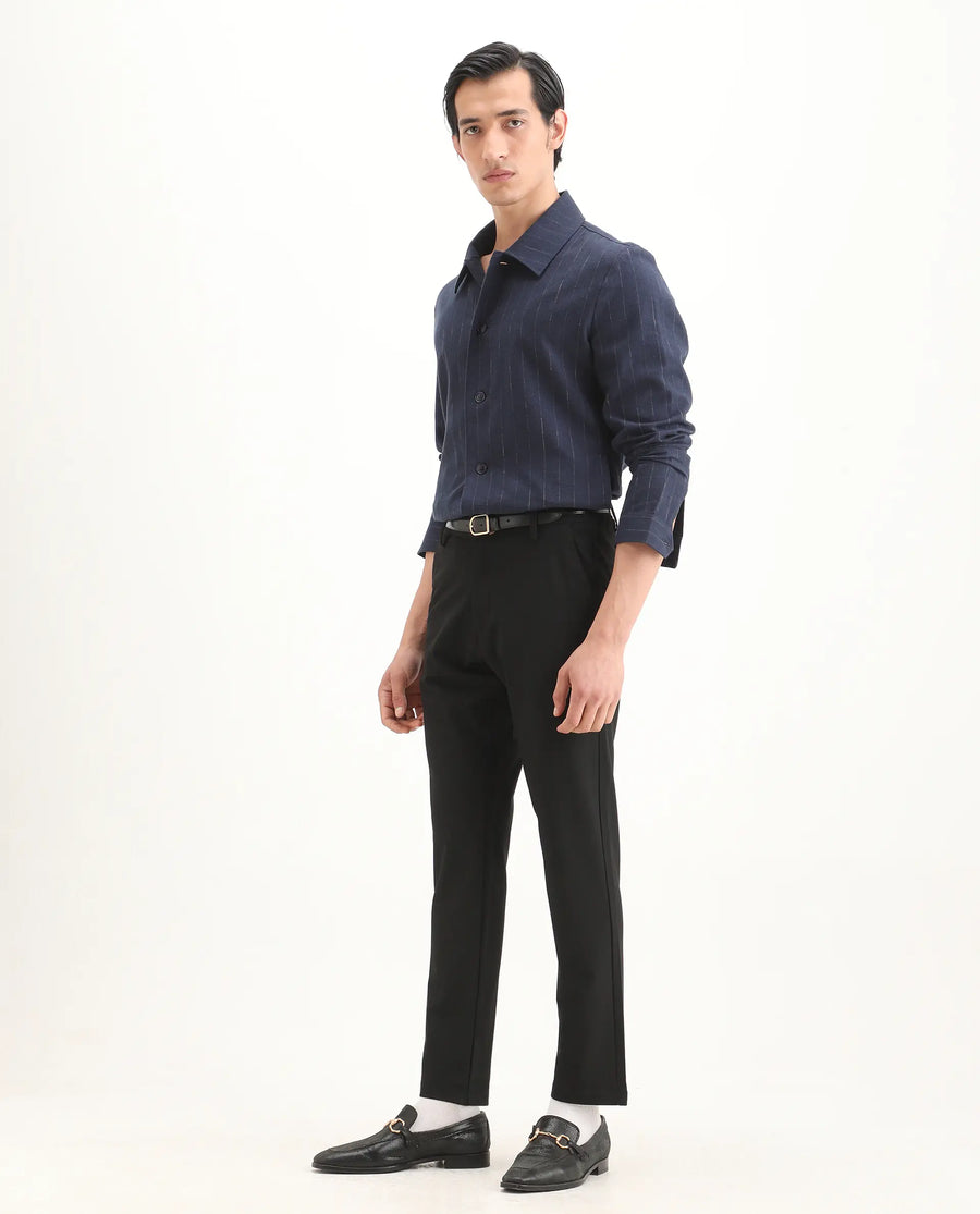 Rare Rabbit Men's Travel-Ss26 Black Polyester Fabric Button And Zip Closure Closure Plain Trouser