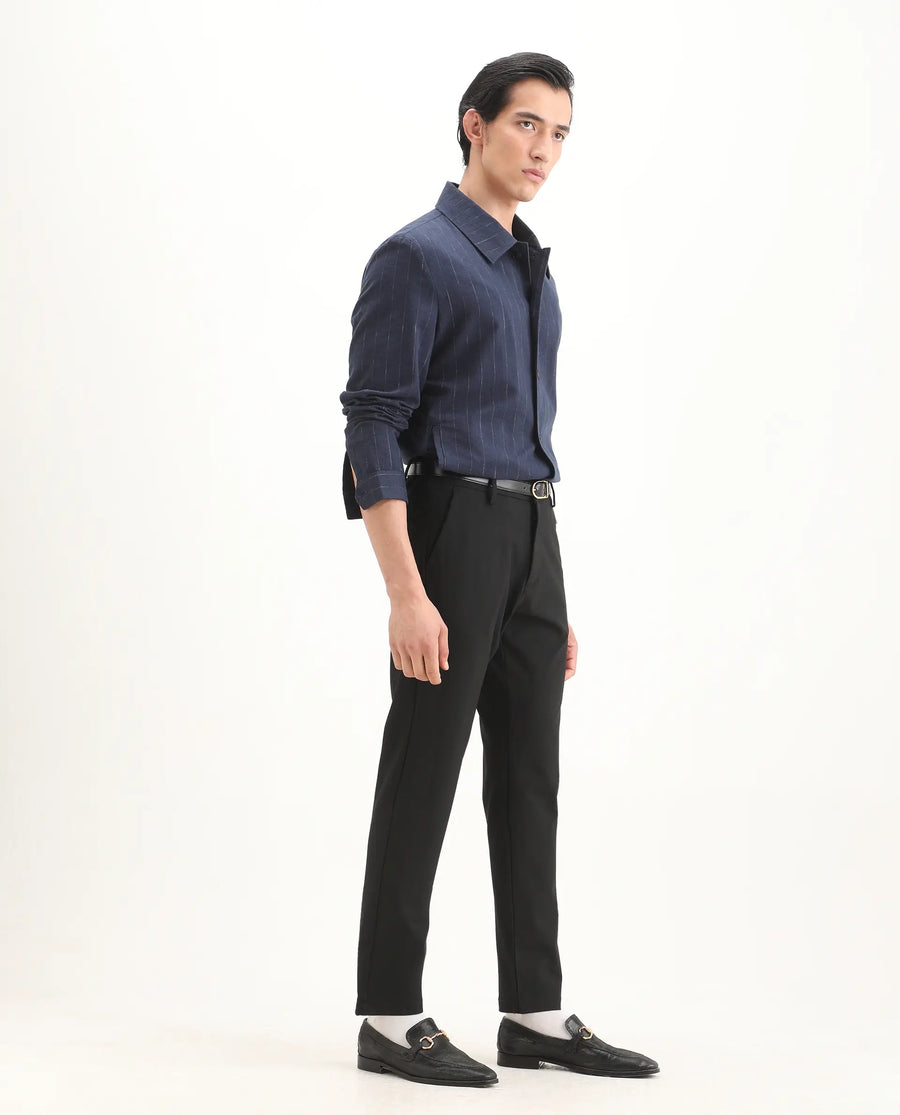 Rare Rabbit Men's Travel-Ss26 Black Polyester Fabric Button And Zip Closure Closure Plain Trouser