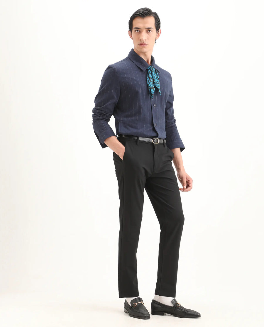 Rare Rabbit Men's Travel-Ss26 Black Polyester Fabric Button And Zip Closure Closure Plain Trouser