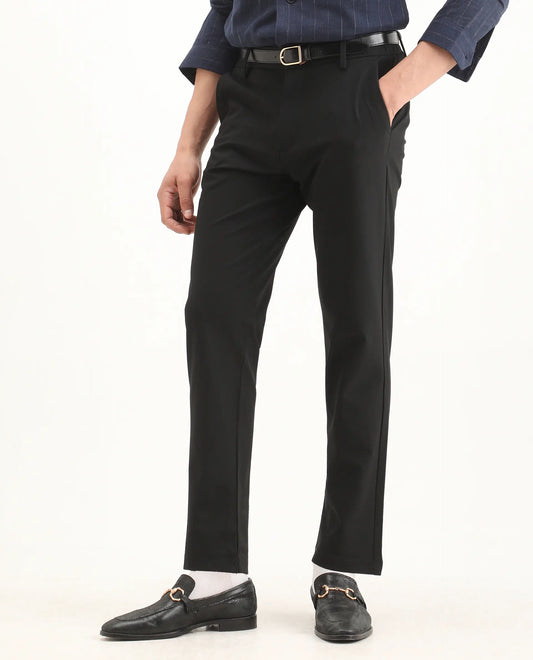 Rare Rabbit Men's Travel-Ss26 Black Polyester Fabric Button And Zip Closure Closure Plain Trouser