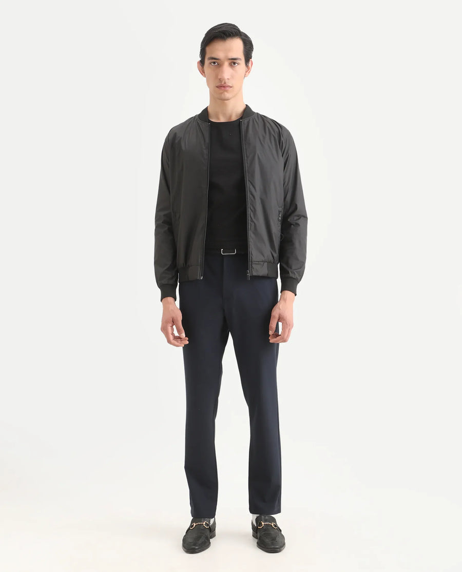 Rare Rabbit Men's Travel-Ss26 Navy Polyester Fabric Button And Zip Closure Closure Plain Trouser