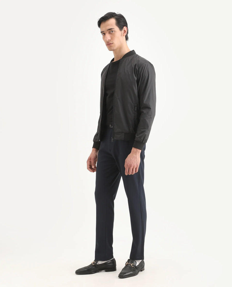 Rare Rabbit Men's Travel-Ss26 Navy Polyester Fabric Button And Zip Closure Closure Plain Trouser