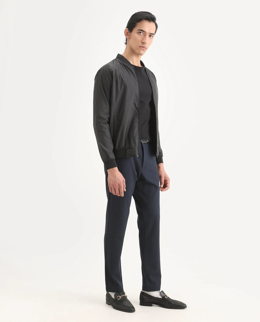 Rare Rabbit Men's Travel-Ss26 Navy Polyester Fabric Button And Zip Closure Closure Plain Trouser