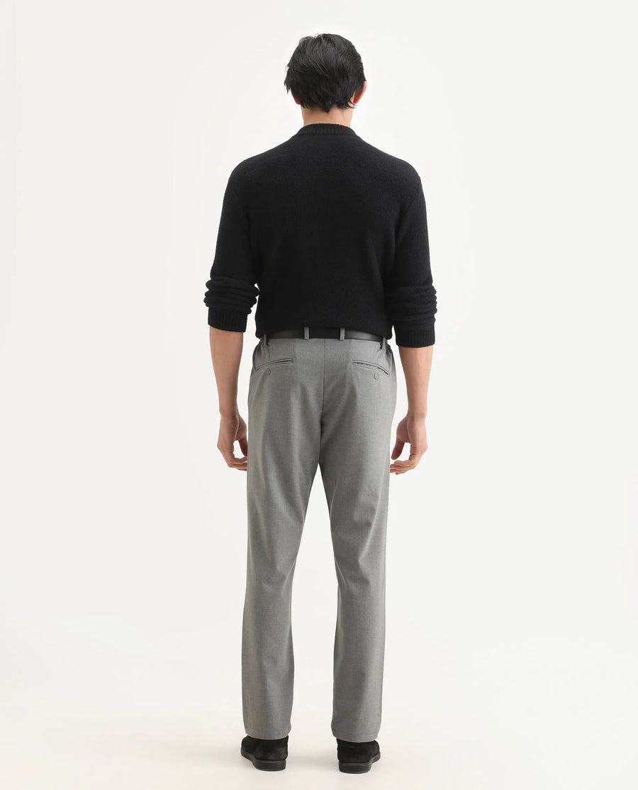 Rare Rabbit Men's Travel-Ss26 Grey Polyester Fabric Button And Zip Closure Closure Plain Trouser