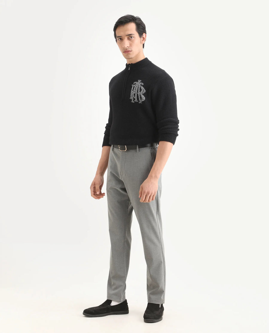 Rare Rabbit Men's Travel-Ss26 Grey Polyester Fabric Button And Zip Closure Closure Plain Trouser