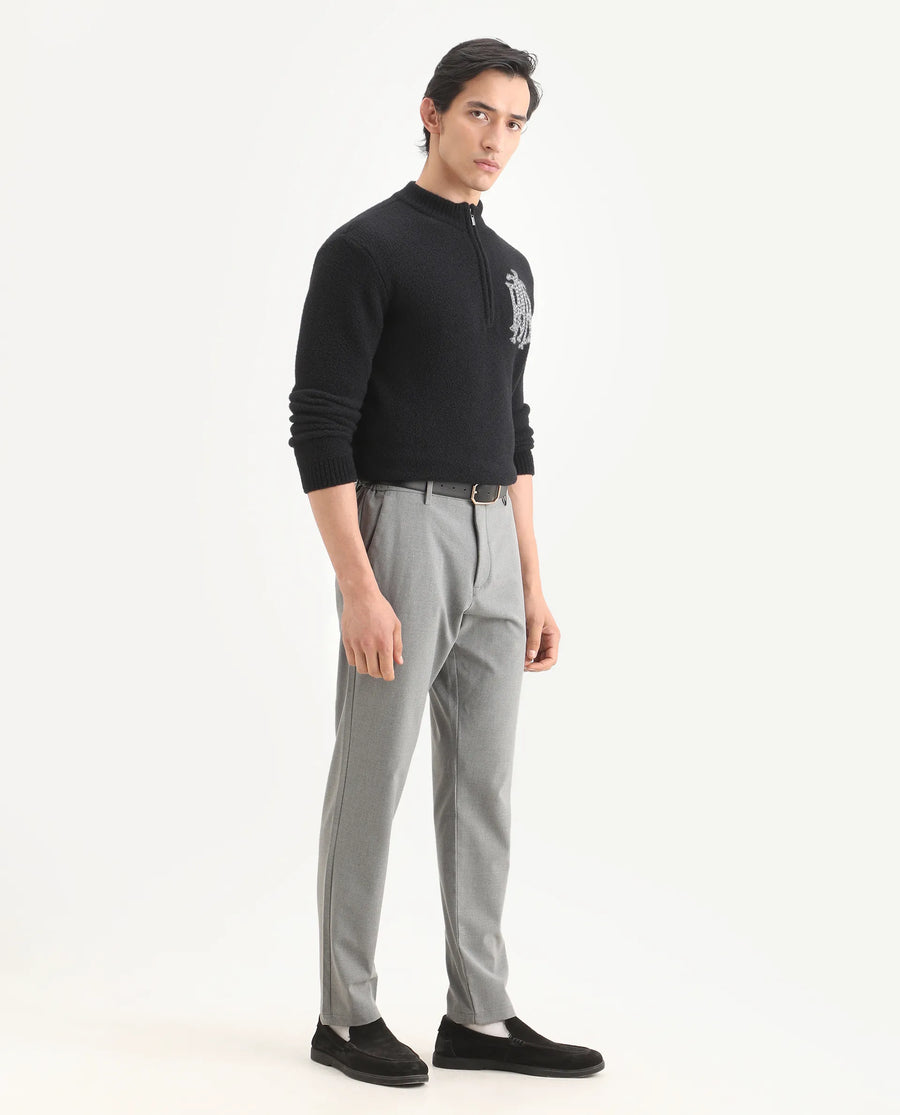 Rare Rabbit Men's Travel-Ss26 Grey Polyester Fabric Button And Zip Closure Closure Plain Trouser