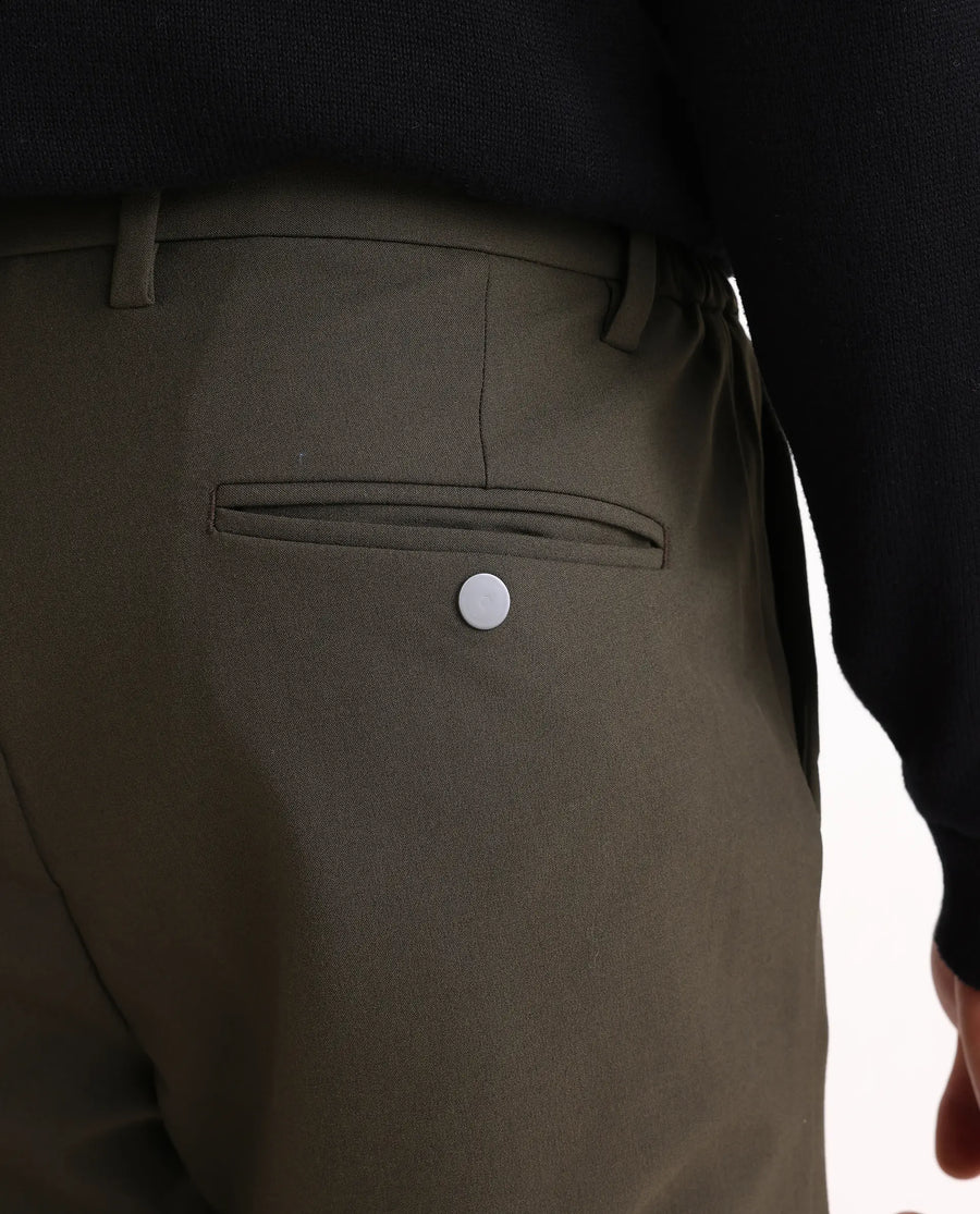 Rare Rabbit Men's Travel-Ss26 Dark Olive Polyester Fabric Button And Zip Closure Closure Plain Trouser