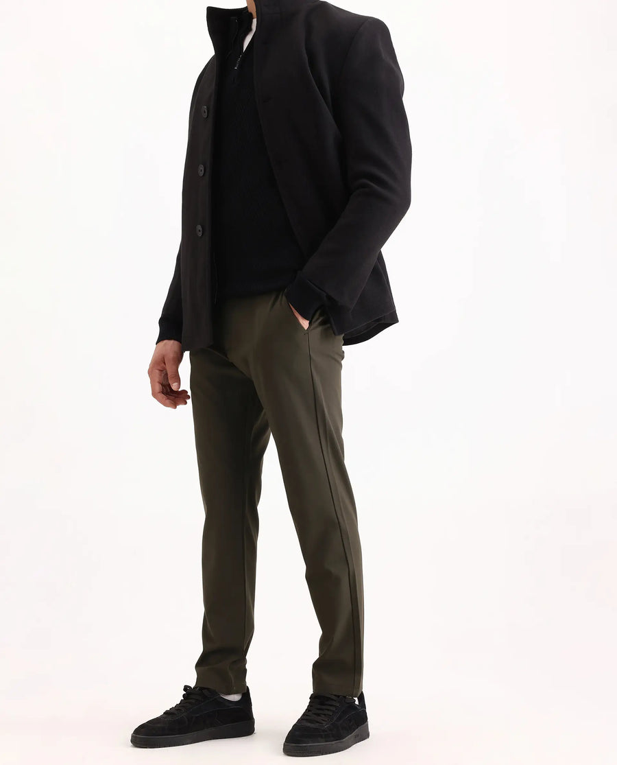 Rare Rabbit Men's Travel-Ss26 Dark Olive Polyester Fabric Button And Zip Closure Closure Plain Trouser