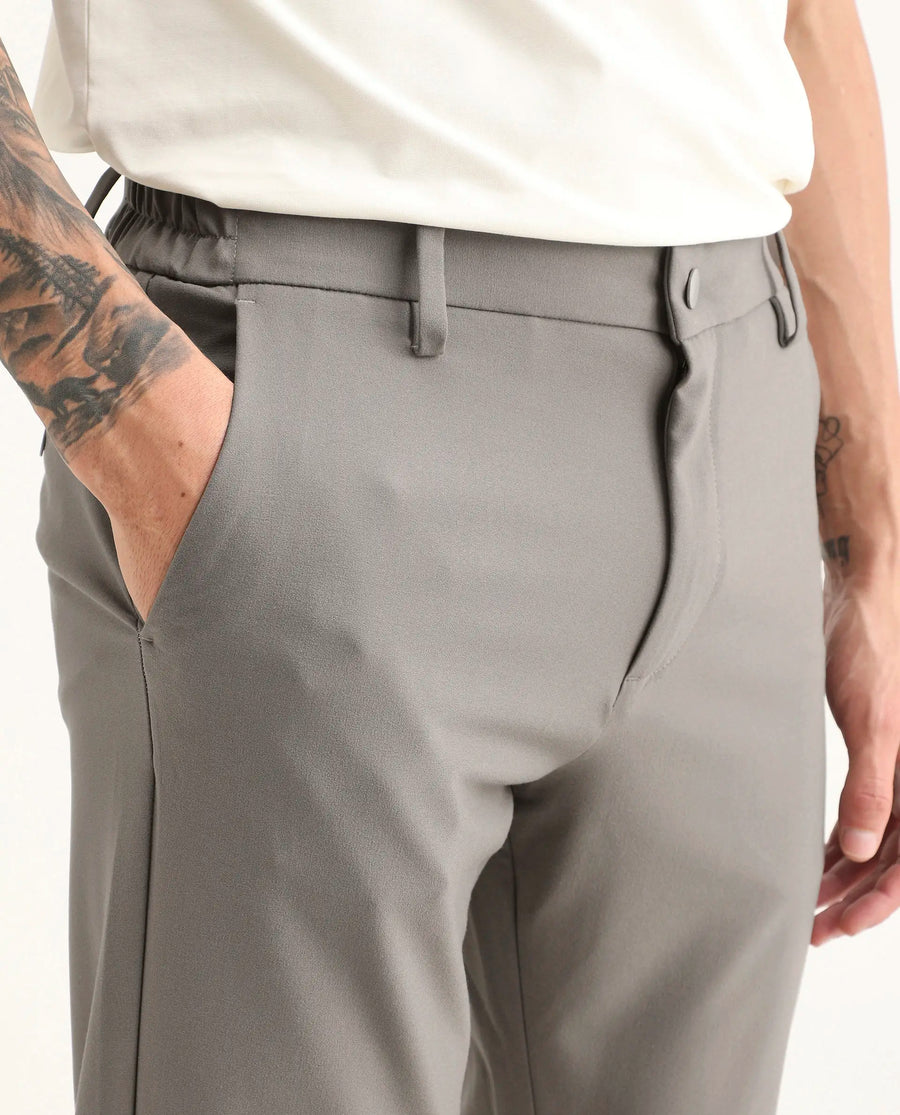 Rare Rabbit Men's Travel-Ss26 Dark Beige Polyester Fabric Button And Zip Closure Closure Plain Trouser