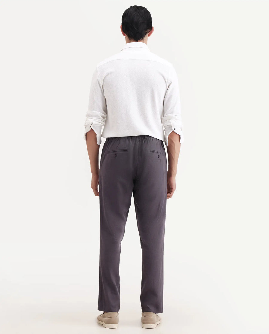 Rare Rabbit Men's Jomo-Ss26 Purple Linen Blend Fabric Regular Fit Plain Trouser