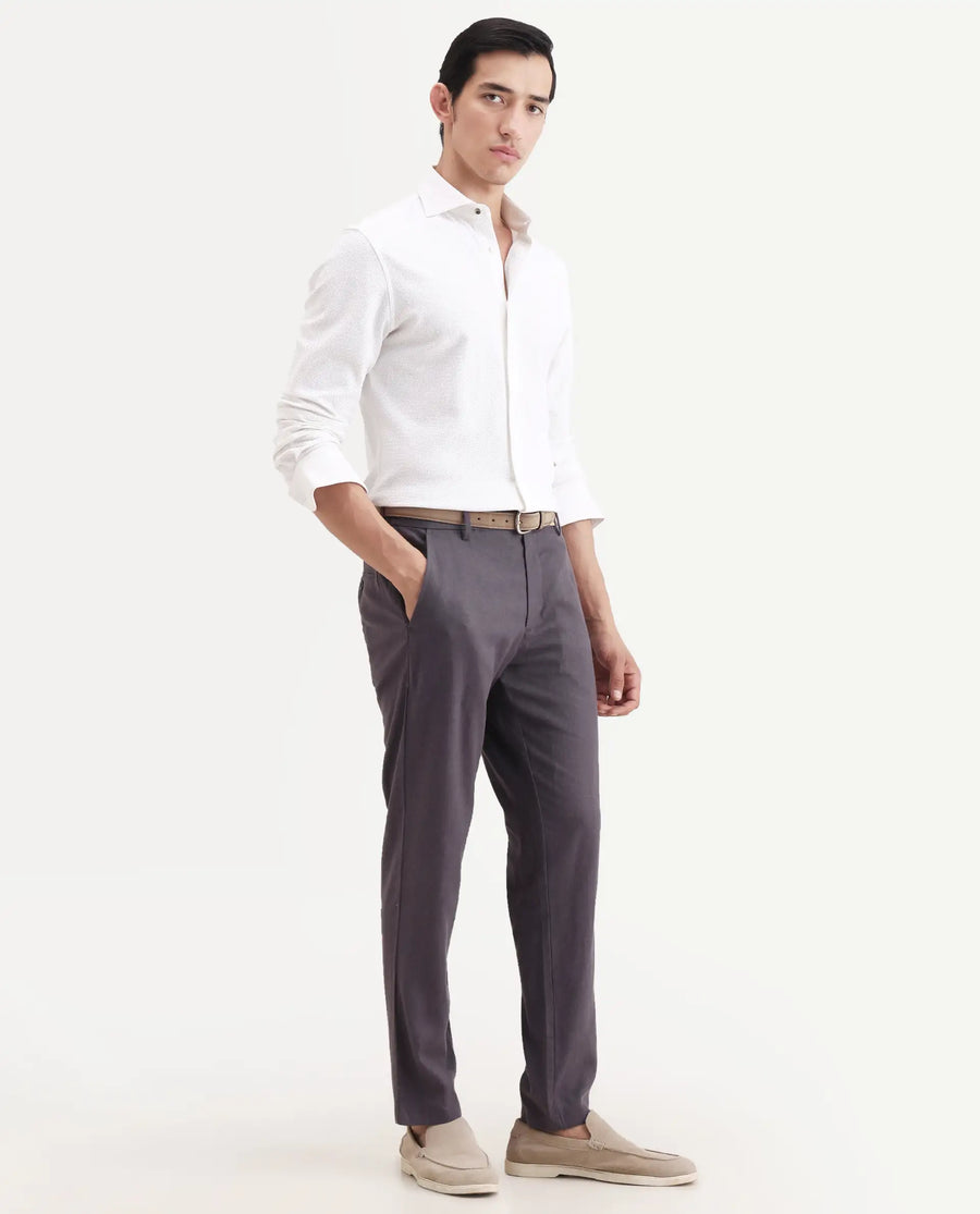Rare Rabbit Men's Jomo-Ss26 Purple Linen Blend Fabric Regular Fit Plain Trouser
