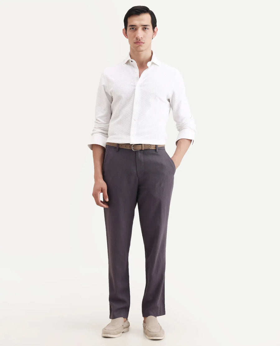 Rare Rabbit Men's Jomo-Ss26 Purple Linen Blend Fabric Regular Fit Plain Trouser