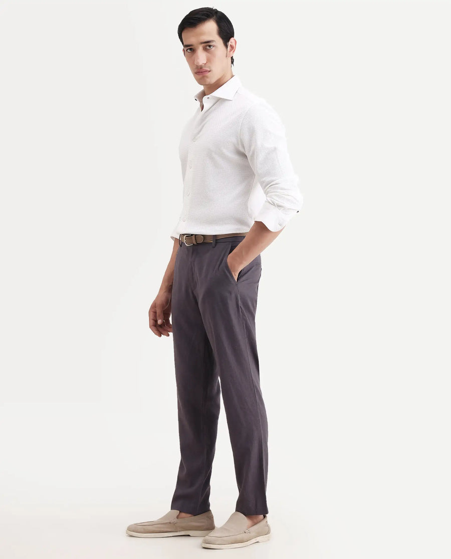 Rare Rabbit Men's Jomo-Ss26 Purple Linen Blend Fabric Regular Fit Plain Trouser