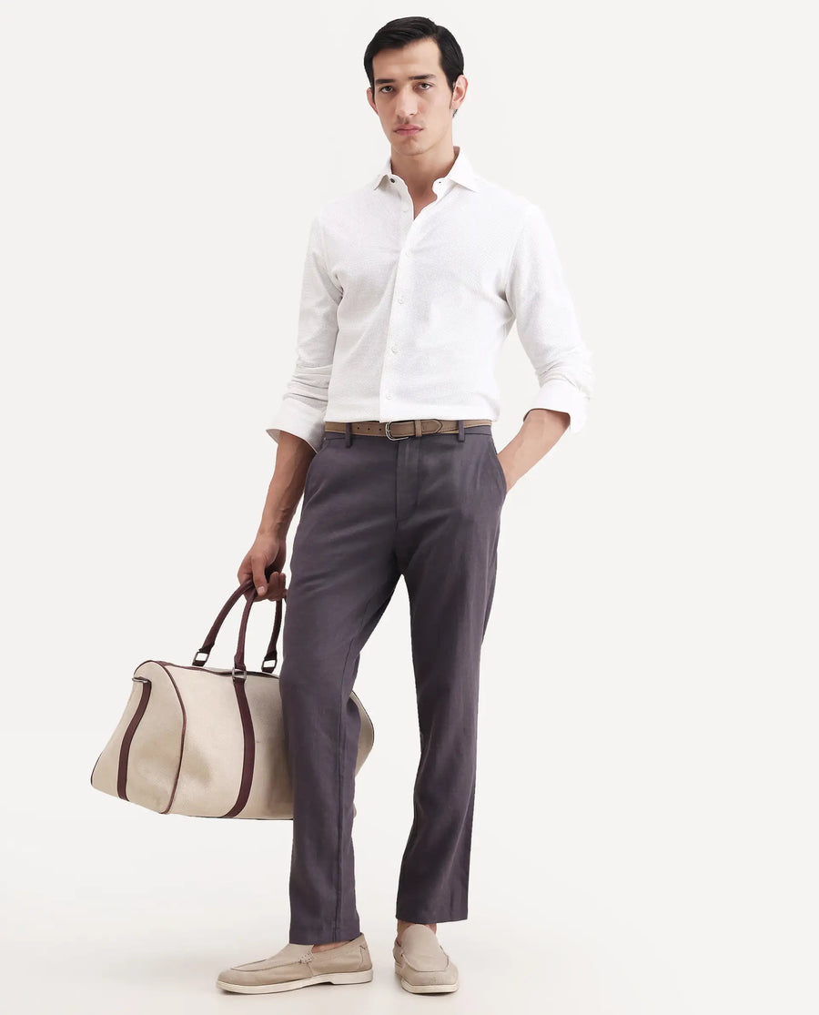 Rare Rabbit Men's Jomo-Ss26 Purple Linen Blend Fabric Regular Fit Plain Trouser