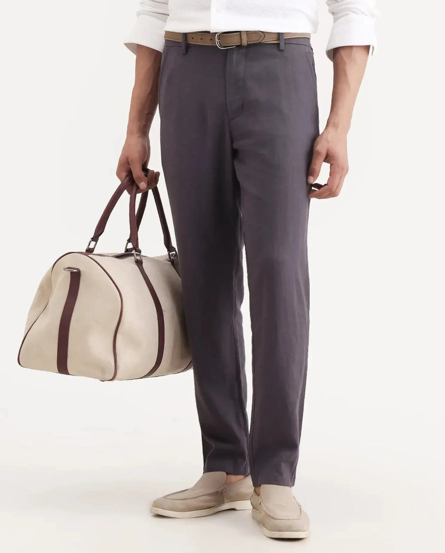 Rare Rabbit Men's Jomo-Ss26 Purple Linen Blend Fabric Regular Fit Plain Trouser