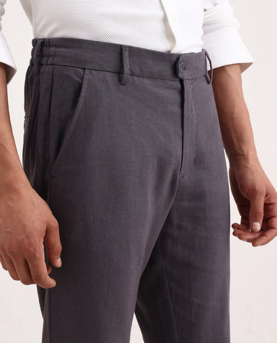 Rare Rabbit Men's Jomo-Ss26 Purple Linen Blend Fabric Regular Fit Plain Trouser