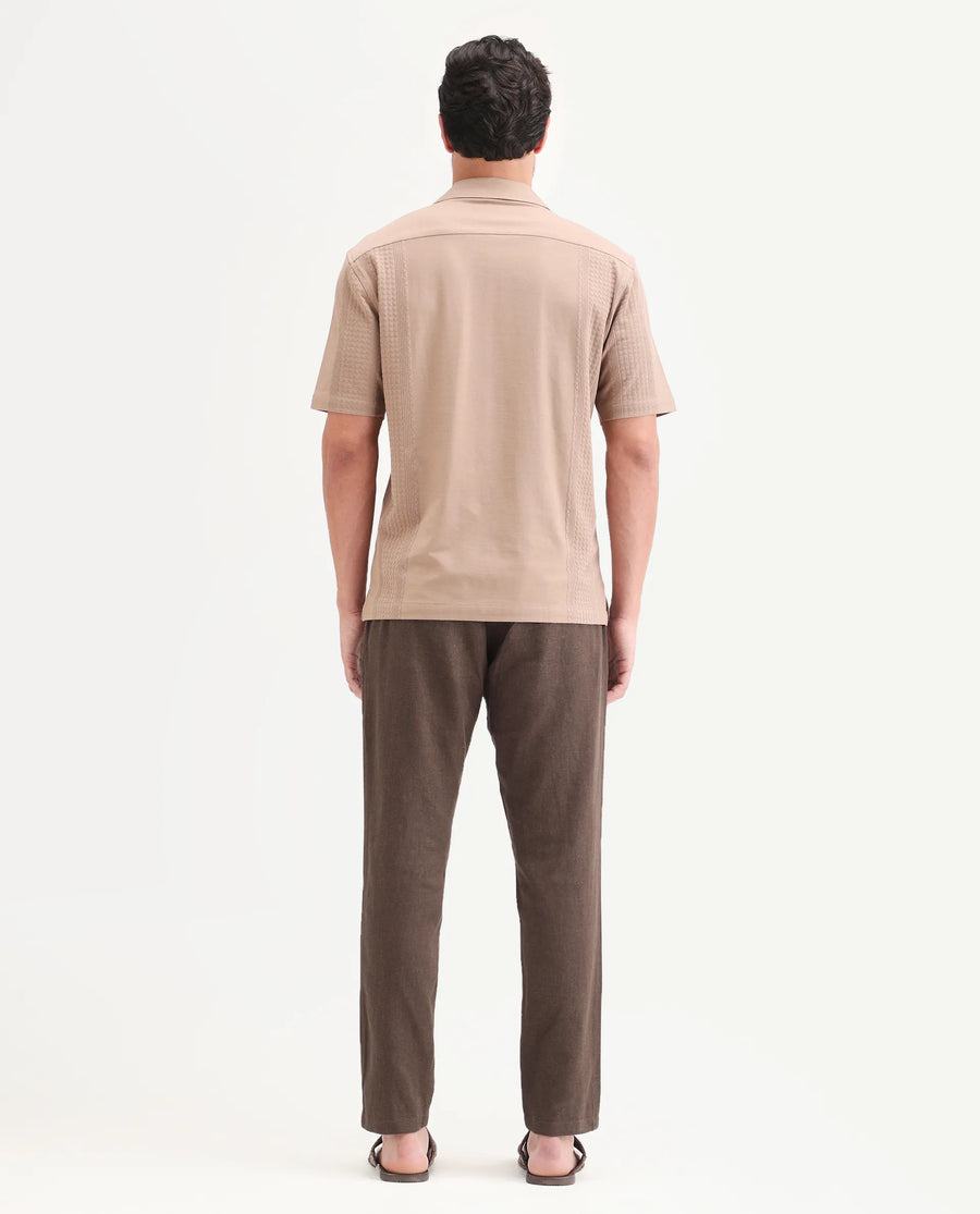 Rare Rabbit Men's Jomo-Ss26 Brown Linen Blend Fabric Regular Fit Plain Trouser