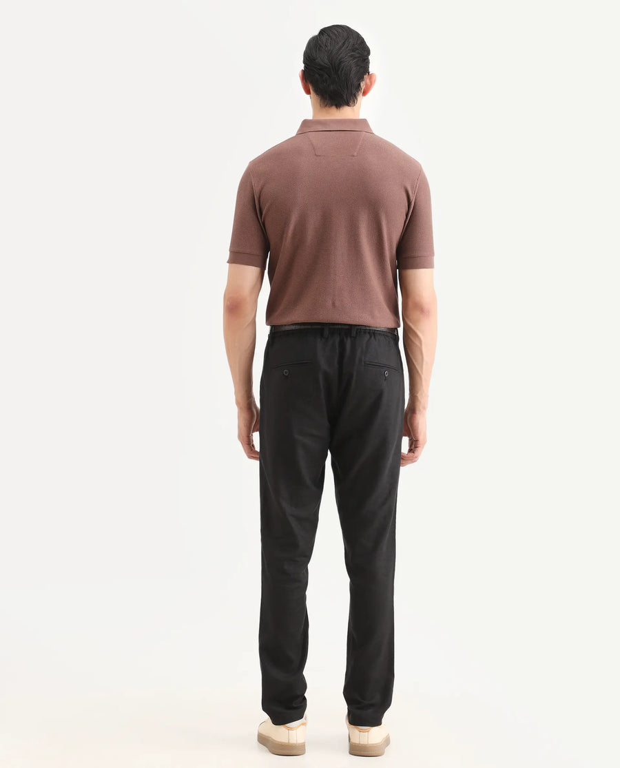 Rare Rabbit Men's Jomo-Ss26 Black Linen Blend Fabric Regular Fit Plain Trouser