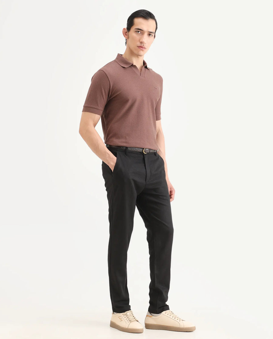 Rare Rabbit Men's Jomo-Ss26 Black Linen Blend Fabric Regular Fit Plain Trouser