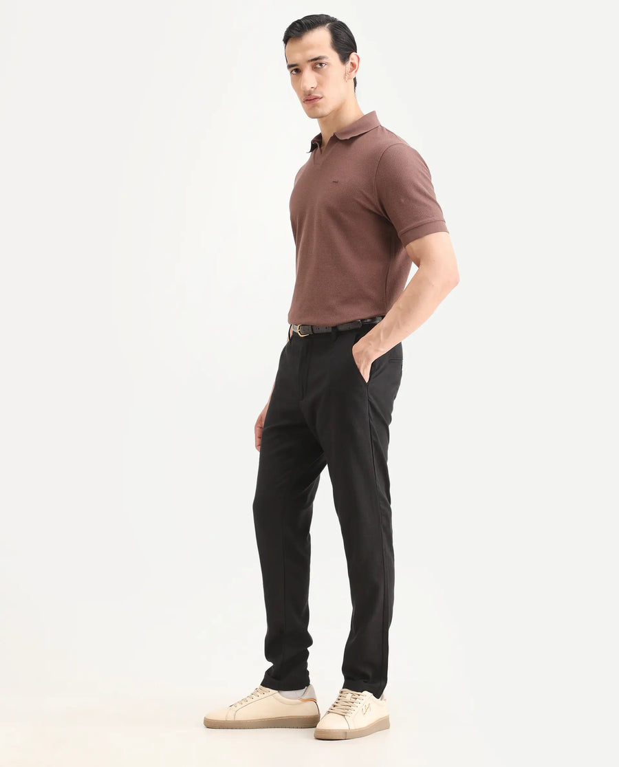 Rare Rabbit Men's Jomo-Ss26 Black Linen Blend Fabric Regular Fit Plain Trouser